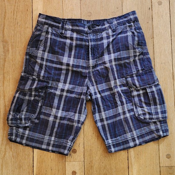 Calvin Klein Jeans Blue/Cream Plaid Flat Front Shorts Size 34